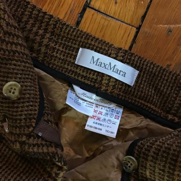 Max Mara Women Alpaca Llama Wool Brown Tan Plaid Houndstooth Pattern Capri Pants - Picture 4 of 4